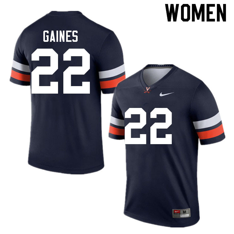 Women #22 Elijah Gaines Virginia Cavaliers College Football Jerseys Sale-Navy